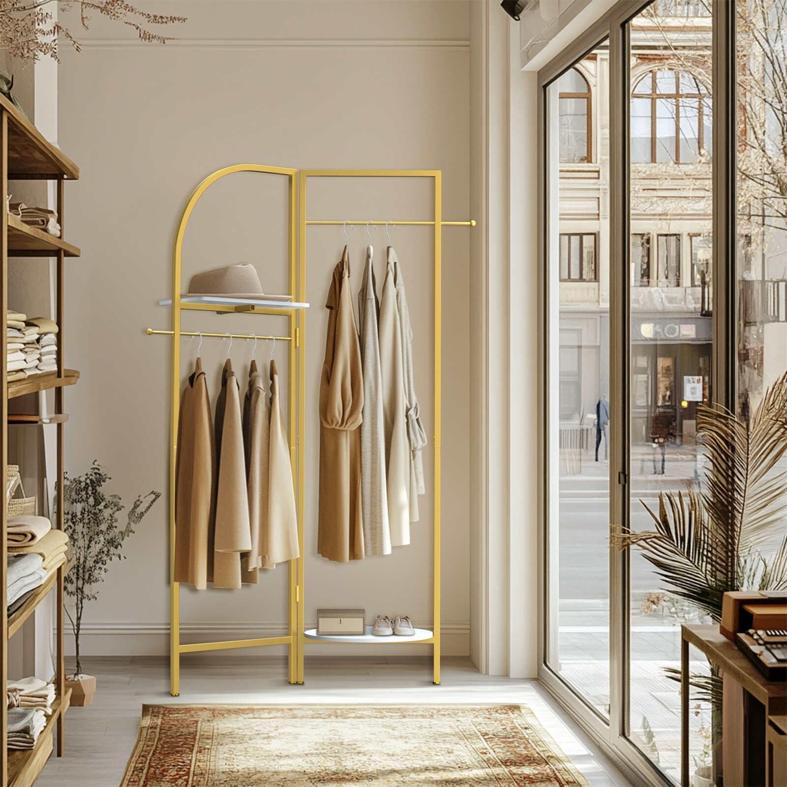 Folding Metal Gold Clothes Rail Corner Standing Coat Rack - Overstock -  41619821