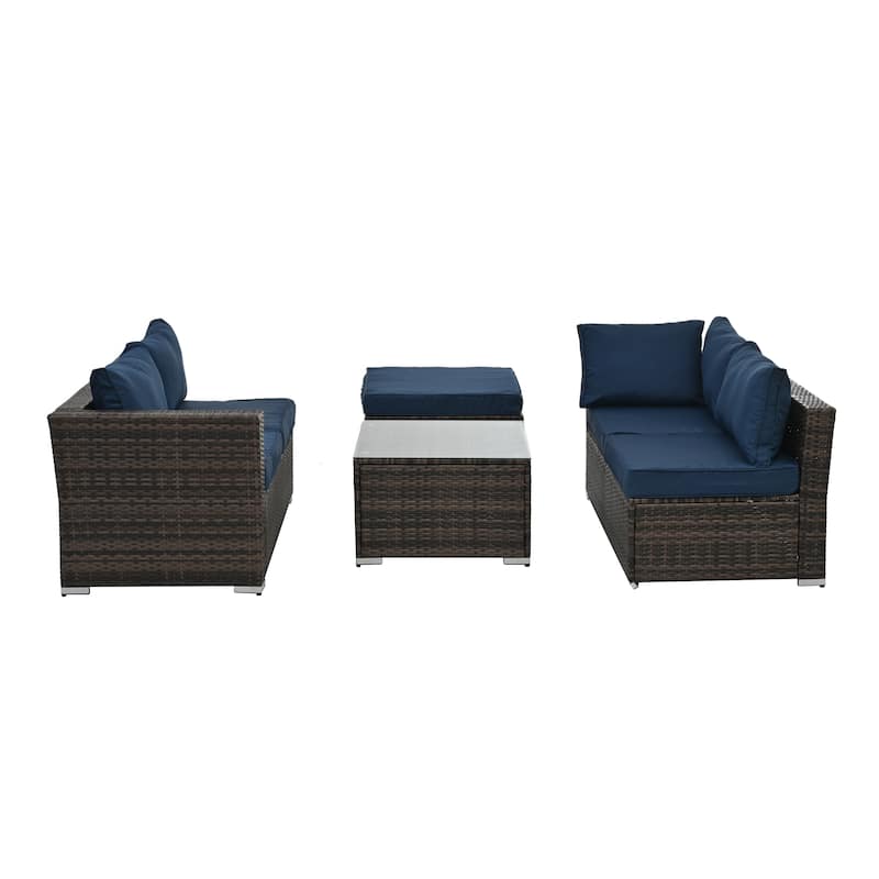 Seasonal PE Furniture, 4 piece Wicker set With Tempered Glass Coffee Table - N/A