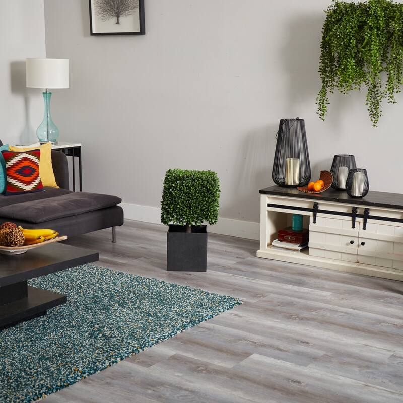 Artificial Plant 27 Inch Indoor Outdoor Decor Black Planter Mid Century Modern - Green