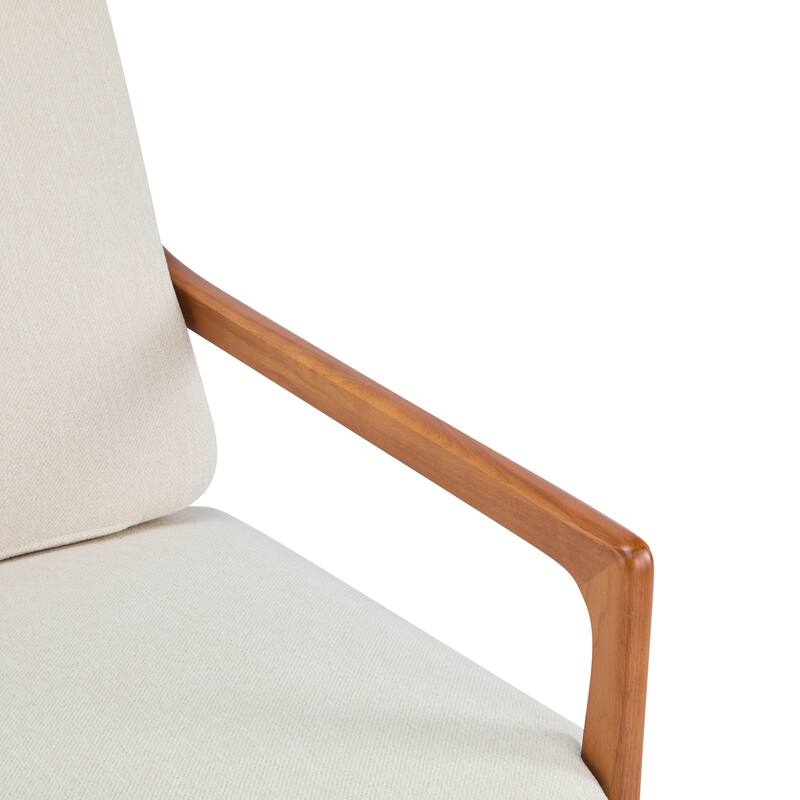 Mid Century Modern Accent Armchair, Solid Wood Frame with High Back, Beige Upholstered Cushions, Ergonomic Lounge Chair