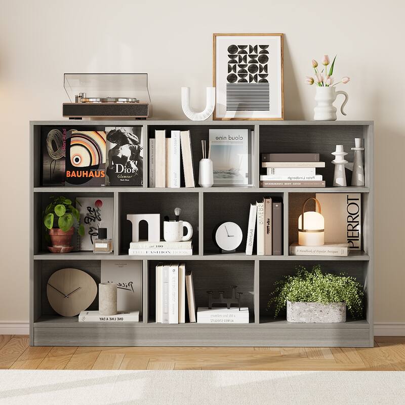 Gray Bookshelf with Multi-Size Storage Compartments Home Office Bookcase Organizer Bookcase Organizer