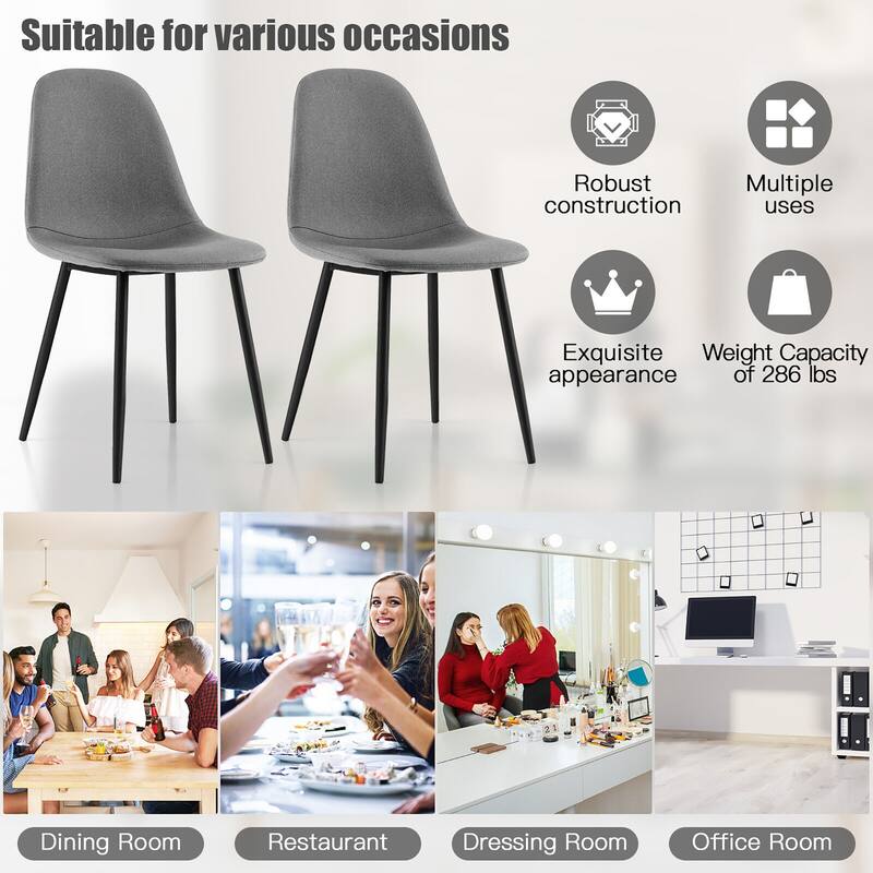 Gymax Dining Chairs Set of 4 Upholstered Fabric Chairs W/Metal Legs