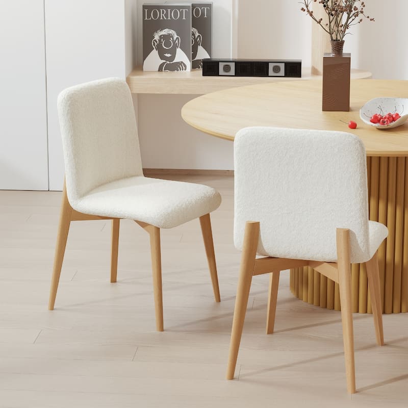 Set of Two Off White Boucle Upholstered Dining Side Chairs - 18.50” x 23” x 32”
