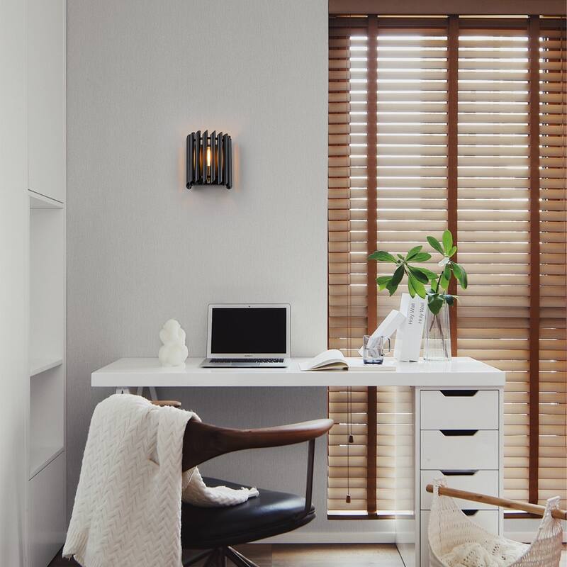 Black Angled Slatted Cylinder Wall Sconce Modern Industrial Light