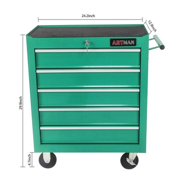 dimension image slide 5 of 6, 5-Drawer Rolling Tool Cart with Wheels Garage Storage Tool Chest