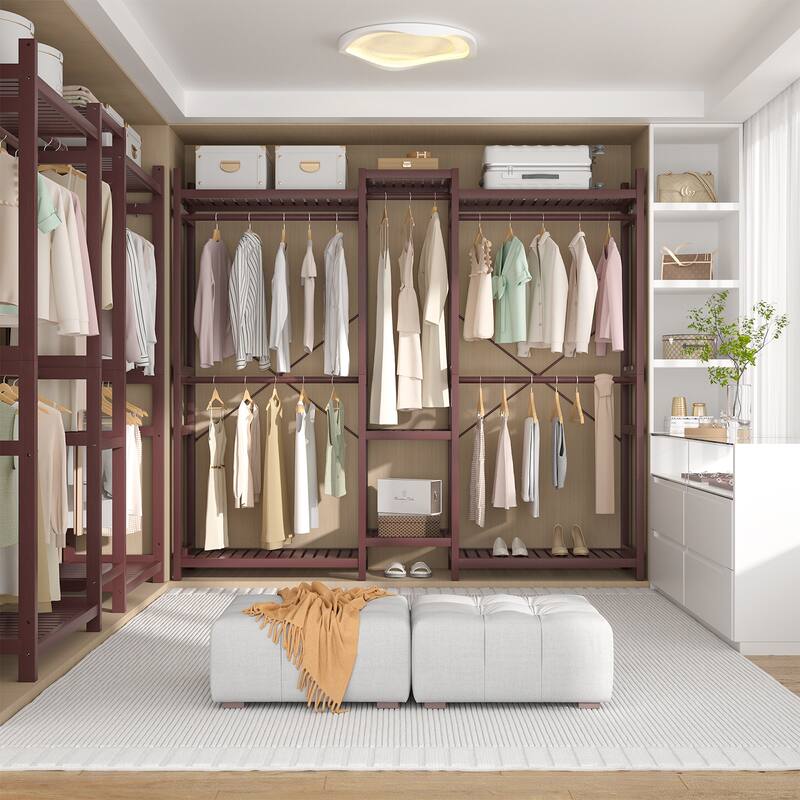 Bamboo Closet System Clothes Rack, Large Freestanding Garment Rack Clothing Rack for Hanging Clothes - III Large - Espresso