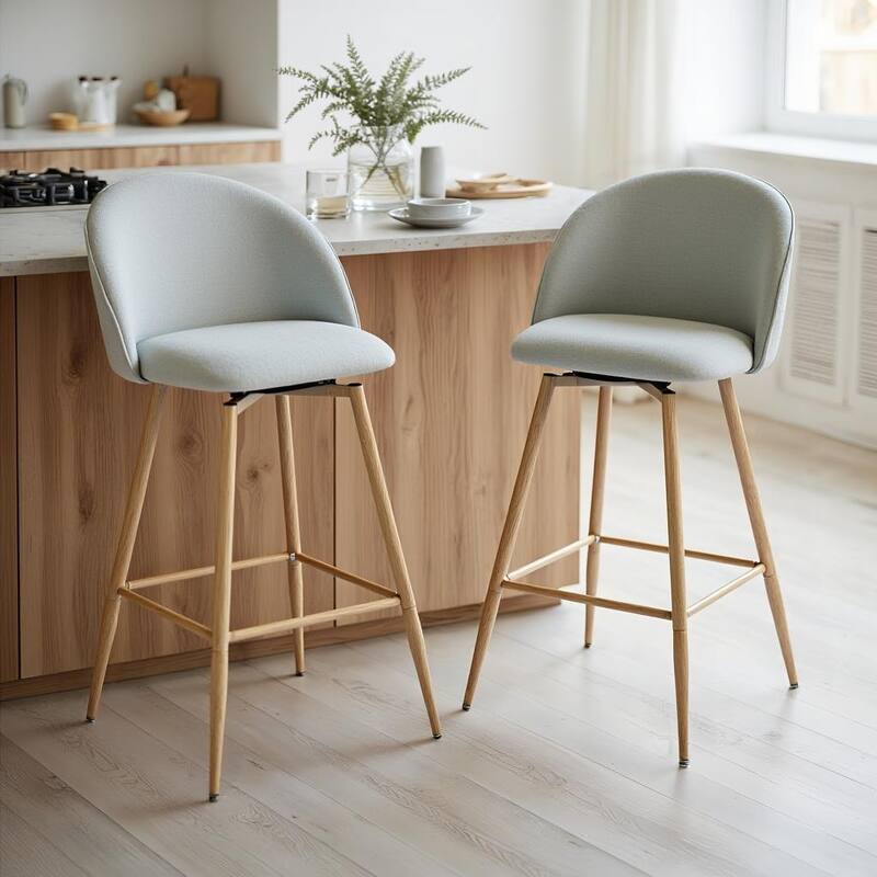 Homy Casa Set of 2 Upholstered Counter Stools with Curved Back and Metal Legs for Kitchen Islands,Breakfast Bars - N/A - Set of 2 - Grey