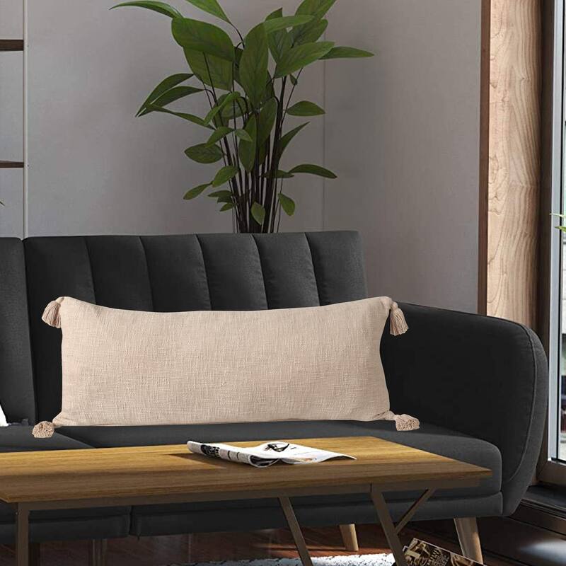 Sevita Solid Cotton Throw Pillow with Tassels
