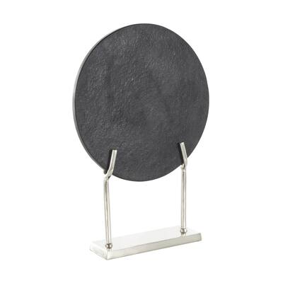 Marble Abstract Textured Disk Decorative Sculpture with Silver or Gold Stand - Black - Roche River Decor