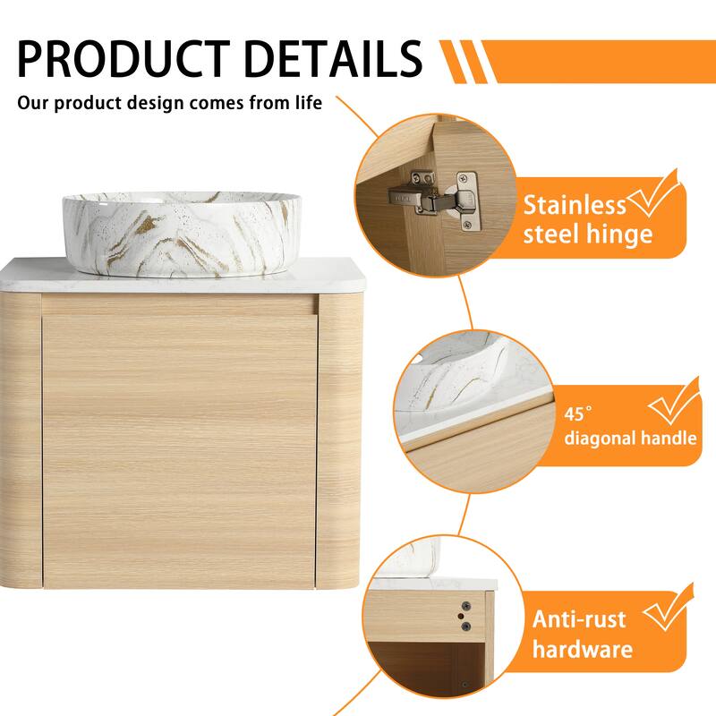 Bathroom Vanity With Sink In 24/30 Inch, Floating Bathroom Vanity With Soft Close Door