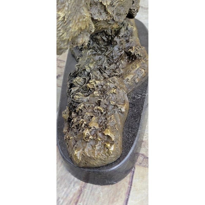 Wild Boar Feral Hog Pig Kicking Hind Legs Bronze Sculpture Statue Figure On Marble Base