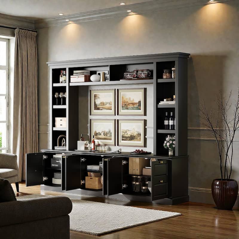 All-in-One Modern TV Stand with Bookcase for TVs up to 70 Inch, Large Entertainment Center with Adjustable Shelves