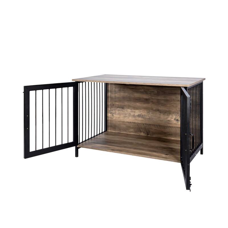 Wooden Dog Crate Furniture Large/Medium Dog,Dog Kennel Furniture Large Breed,Indoor Dog Cage Furniture Style with 2 Doors