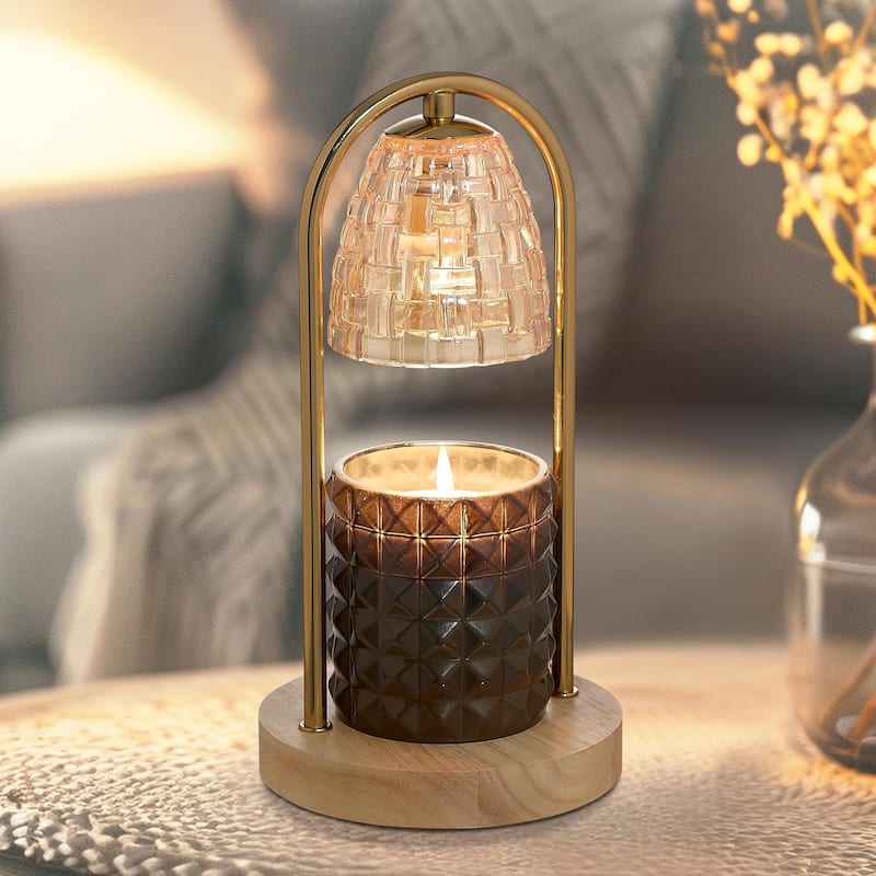 Sheffield Home Glass Candle Warmer Lamp, Flameless Candle and Wax Melter for Long-Lasting Fragrance - Gold Dome Glass