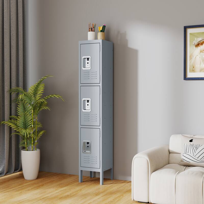 66"H Metal Lockers For Employees With 3 Door Storage Locker For Employees Gym School Home Office Garage-Assembly Required - Gray