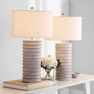 SAFAVIEH Lighting Melina Grey LED Table Lamps (Set of 2) - 16"x16"x28.5"