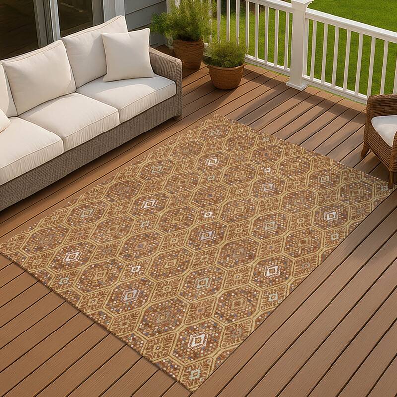 Machine Washable Indoor/ Outdoor Modern Hexi Chantille Rug