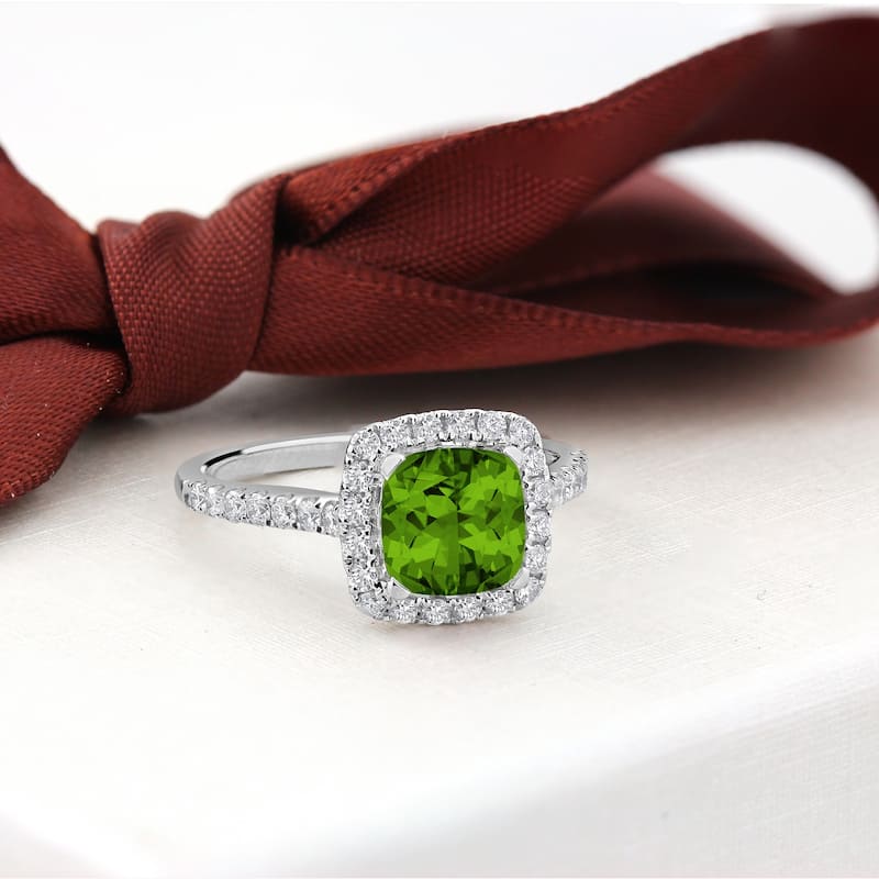 Auriya 1 1/4ct Cushion-cut Peridot and Halo Diamond Engagement Ring 1/2cttw 14k Gold