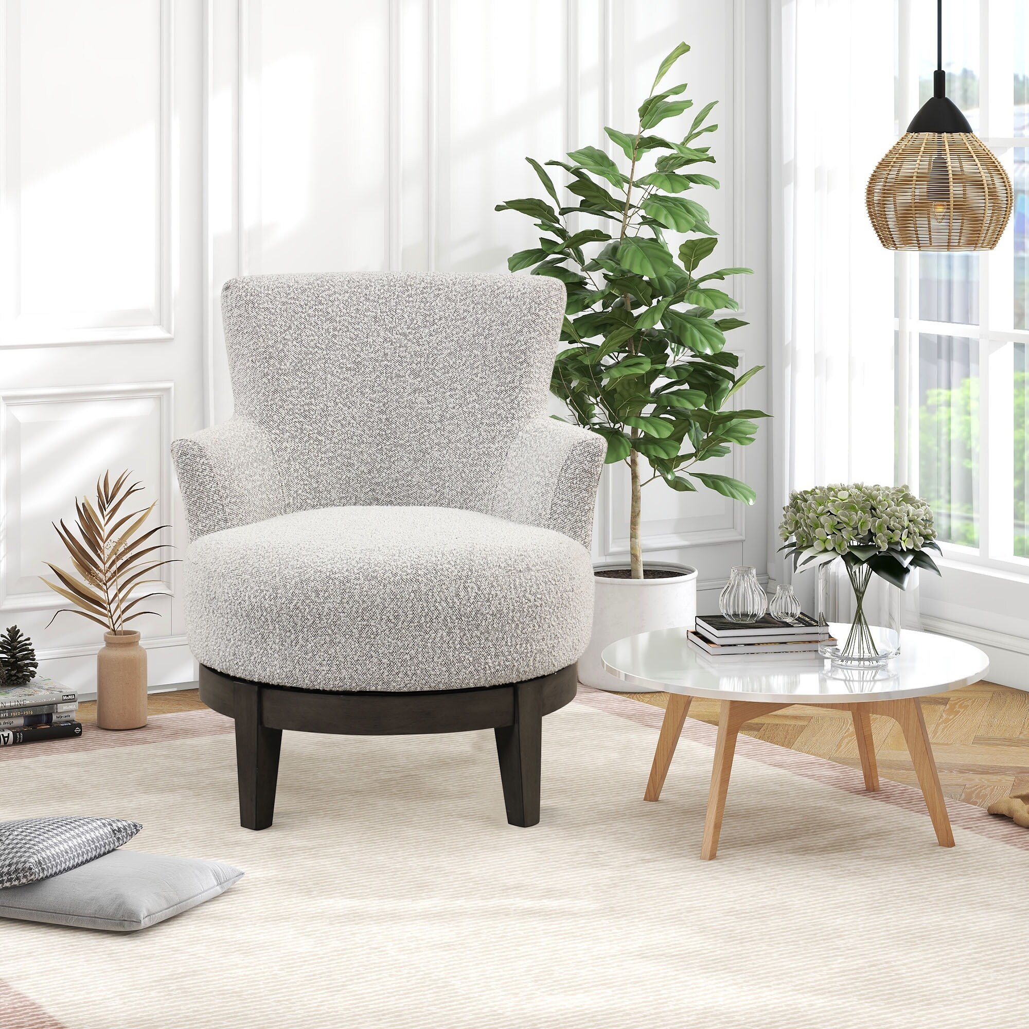 360 Degree Swivel Chair Wingback Accent Chair Elegant Upholstered