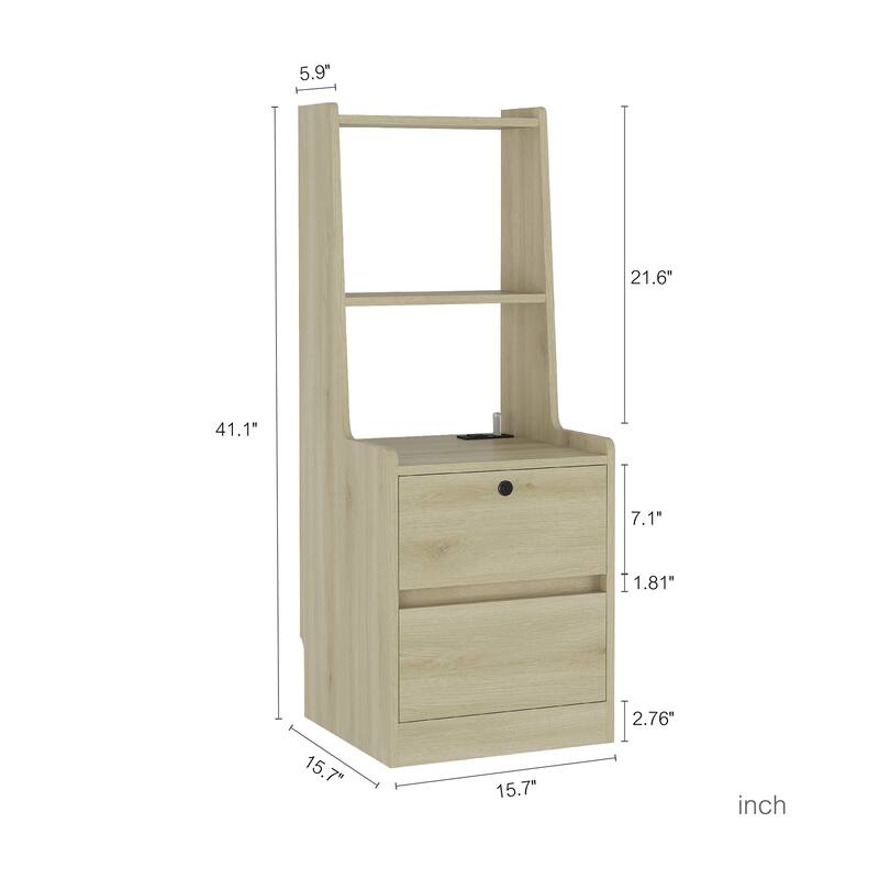 Simple Nightstand Bedside Table with Charging Station, Lamp Table Side Table Dressing Table with Bookshelf