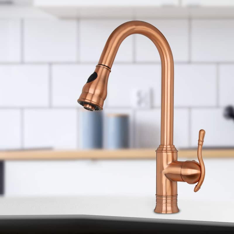 Copper Pull Out Kitchen Faucet, Single Level Solid Brass Kitchen Sink