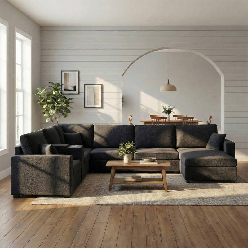 134.3" U-Shaped Chenille Sectional Sofa with Chaise