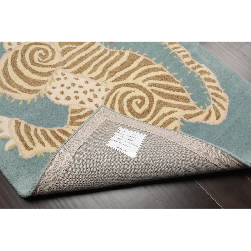 Hand Tufted Hand Made Wool Chinese Lion Novelty Oriental Rug Aqua - 3' x 5'