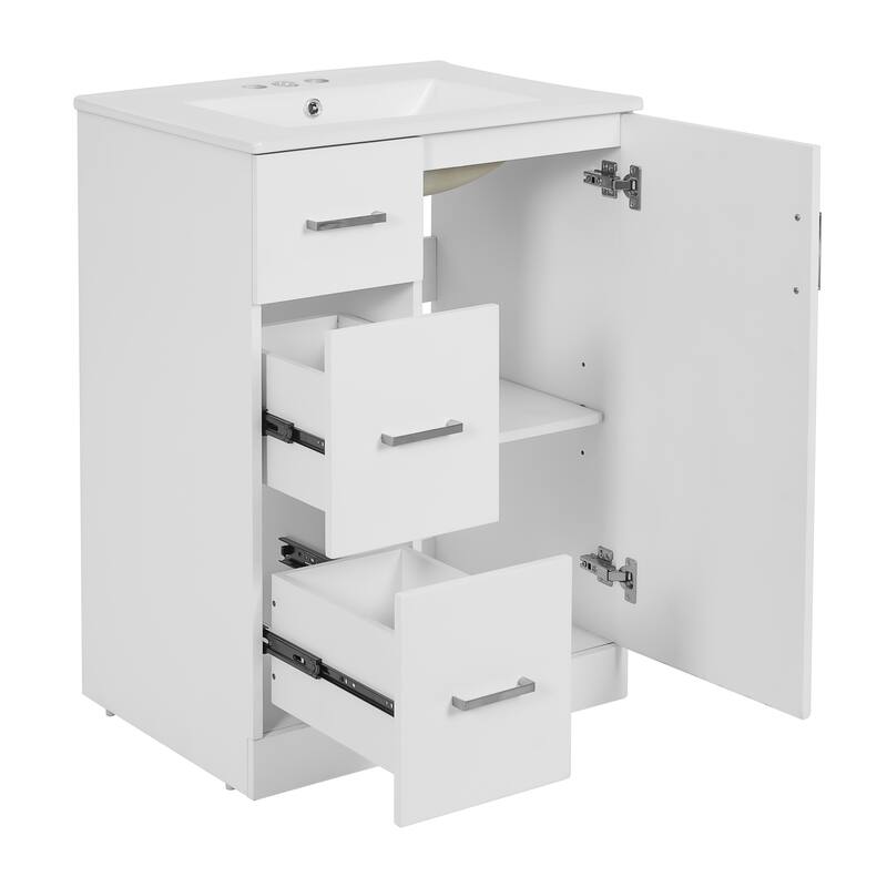 24'' Freestanding Bathroom Vanity with White Integrated Ceramic Sink - 24'' x 18.3'' x 33.78''