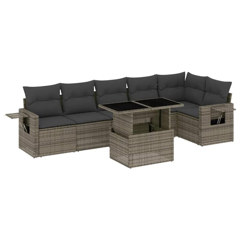 vidaXL Patio Sofa Set with Cushions Outdoor Furniture 7 Piece Poly Rattan - 21.7 x 39.4 x 28.7