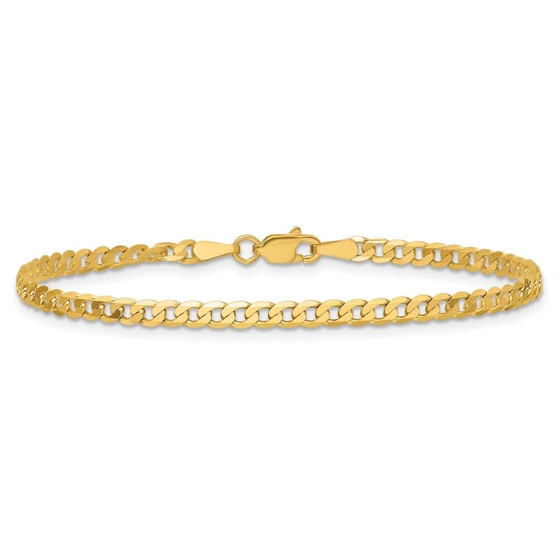 Curata 10k or 14k Yellow Gold Unisex Solid 2.9mm Beveled Curb Chain Bracelet - 7" 8" 9"