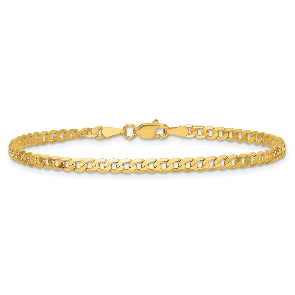 Curata 10k or 14k Yellow Gold Unisex Solid 2.9mm Beveled Curb Chain Bracelet - 7" 8" 9"