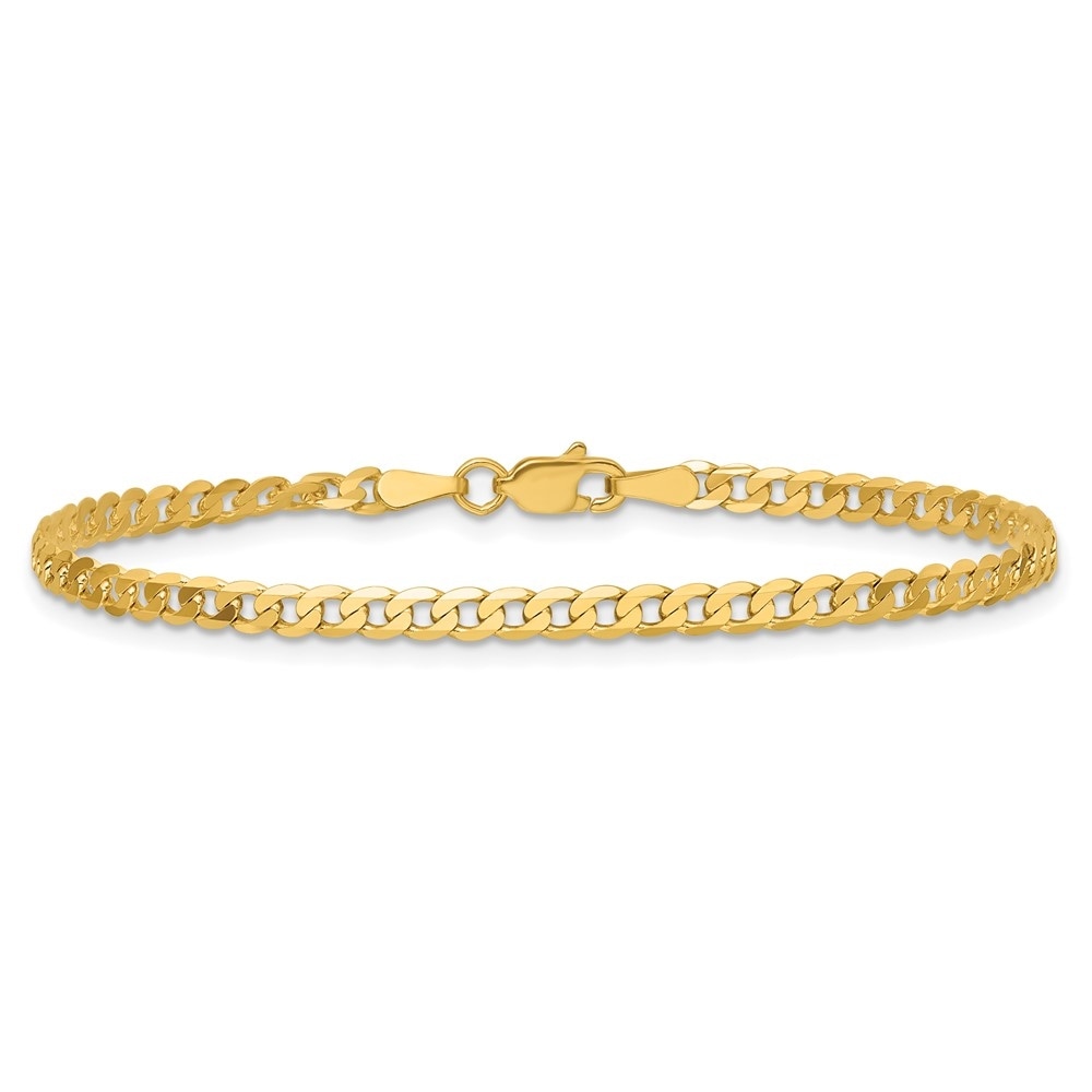 Curata 10k or 14k Yellow Gold Unisex Solid 2.9mm Beveled Curb Chain Bracelet