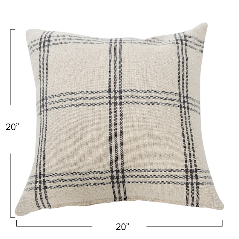 Square Plaid Cotton Pillow Cover, Grey