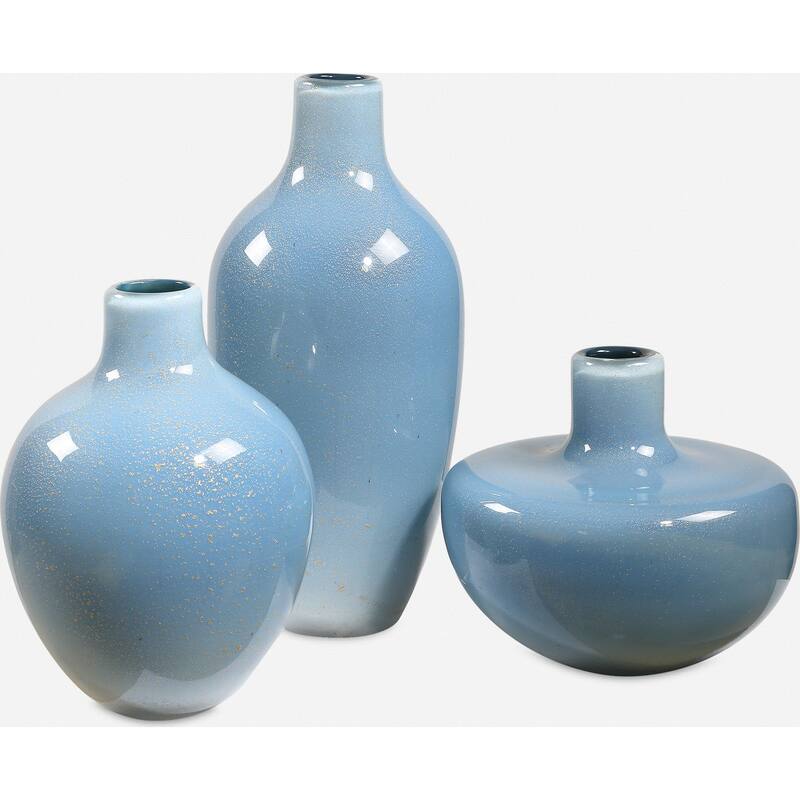 Uttermost 18192 Celestial Frost 10-1/4" Tall Glass Vase - Set of 3 - Pale Blue