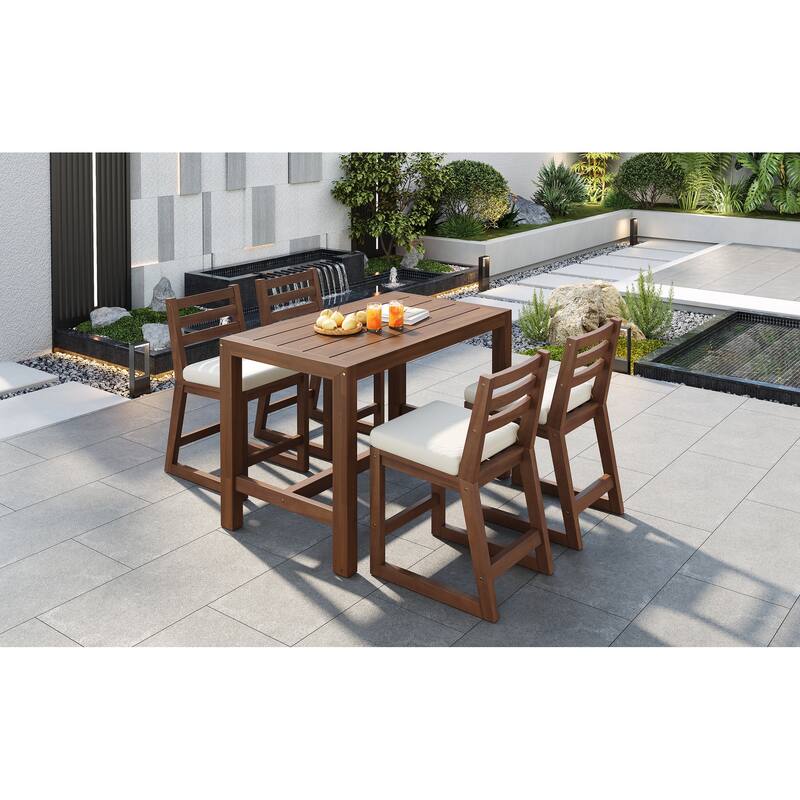 Rustic Patio Bar Set, 5-Piece Outdoor Furniture with Ergonomic Chairs and Solid Wood Tabletop