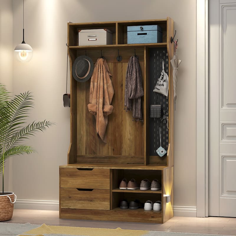 Hall Tree with 4 Hooks,Coat Hanger, Entryway Bench, Storage Bench,for Entrance, Hallwa,brown