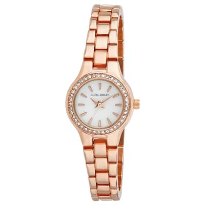 Laura Ashley Rose Gold Mini Link Crystal Bezel Bracelet Watch - Rose Gold