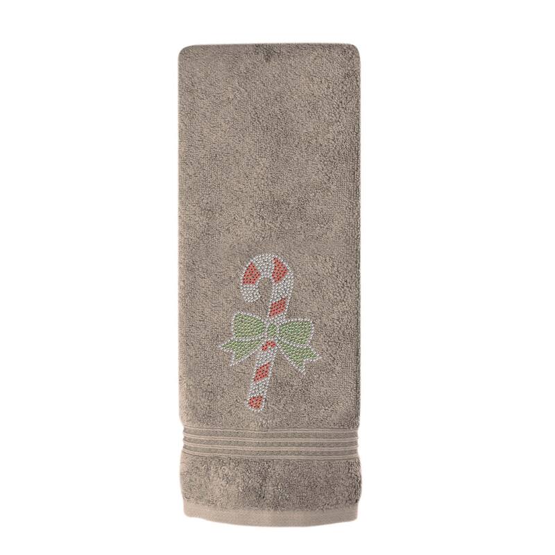 Sparkles Home Rhinestone Candy Cane Hand Towel - Taupe