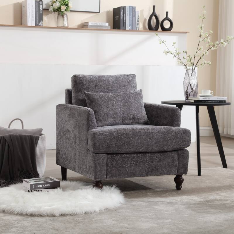 Mid Century Accent Chair with Wood Frame, Modern Upholstered Lounge Reading Chair Armchair, Comfy Single Sofa Chair Club Chair - Gray