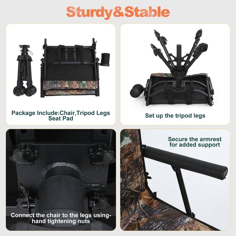 Heated 360 Degree Swivel Hunting Chair, Silent Rotating Blind Seat with Power Bank, 4 Adjustable Legs, Portable Design