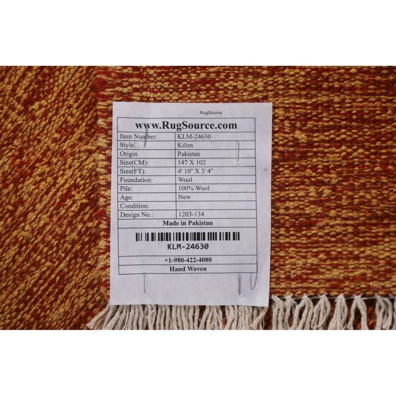 Orange Kilim Oriental Accent Rug Flatweave Wool Carpet - 3'4"x 4'10"