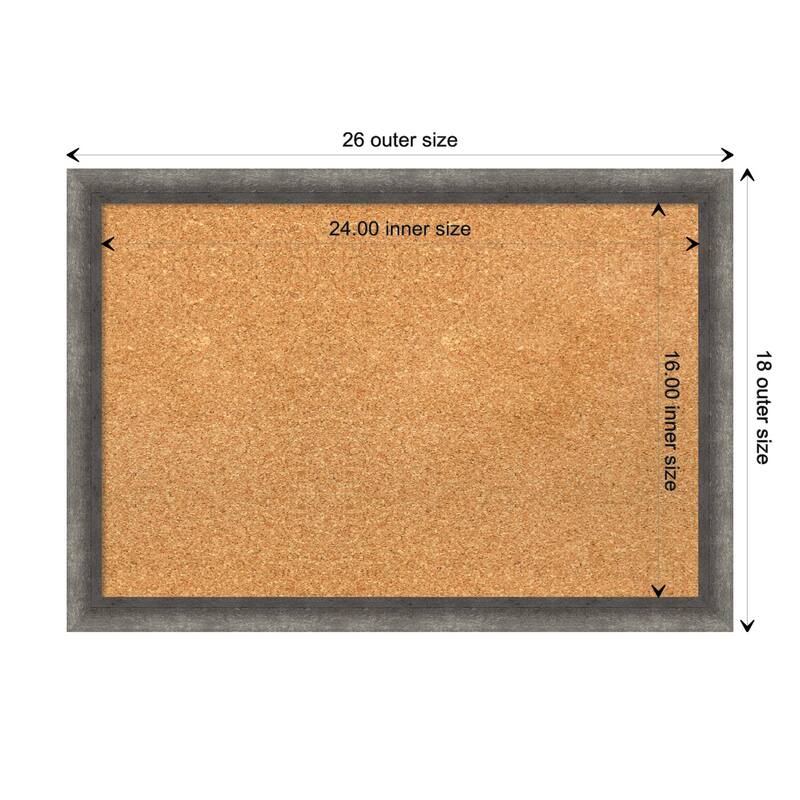 Burnished Concrete Narrow Wood Framed Natural Corkboard Bulletin Board - Board Size 24x16