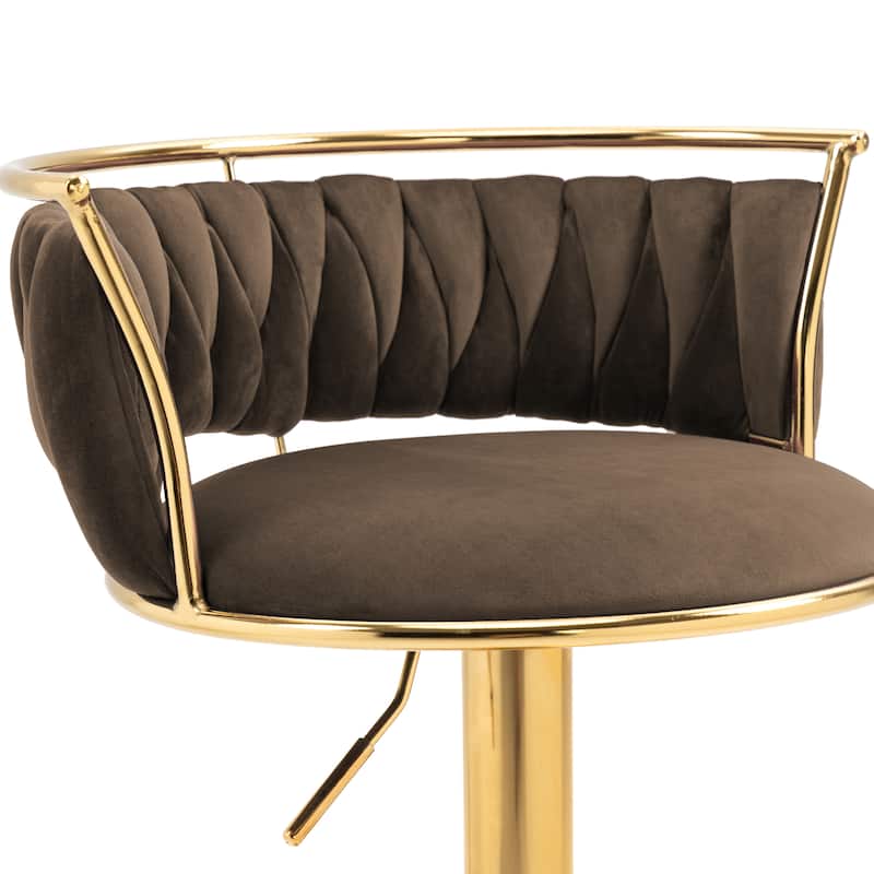 4 Set Modern Velvet Adjustable Swivel Bar Stools with Metal Frame