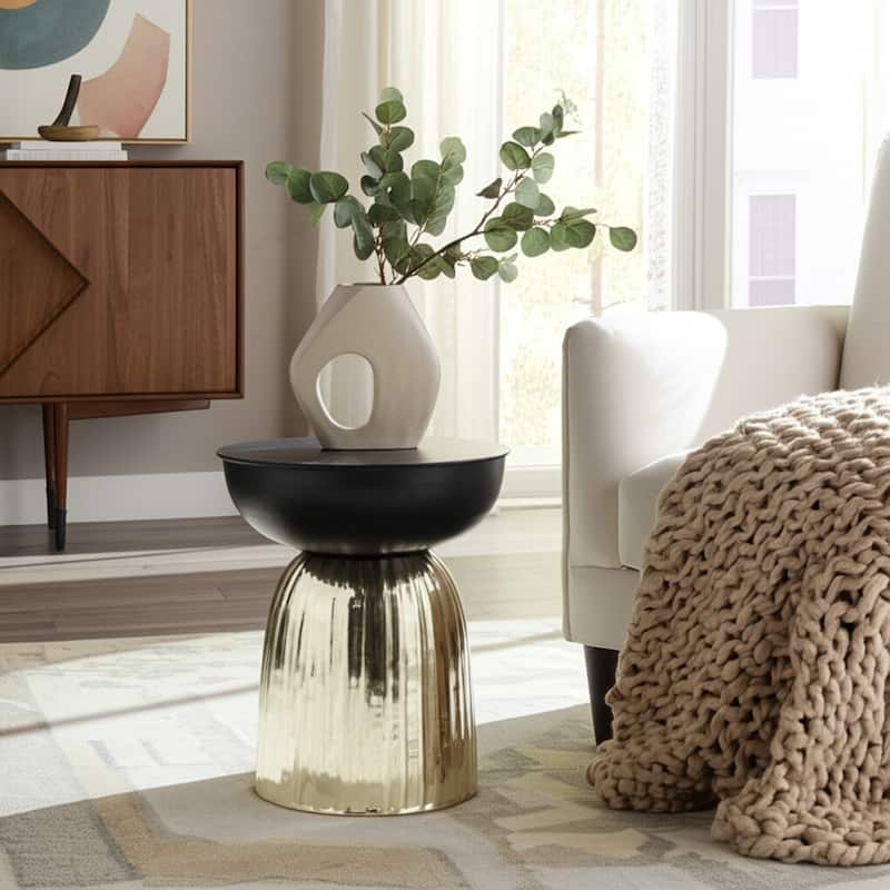Metal Side Table Round Top Textured Base Narrow - 18" Black/Gold - 15" x 15" x 17.75" - Metal - 15" x 15" x 17.75" - Black
