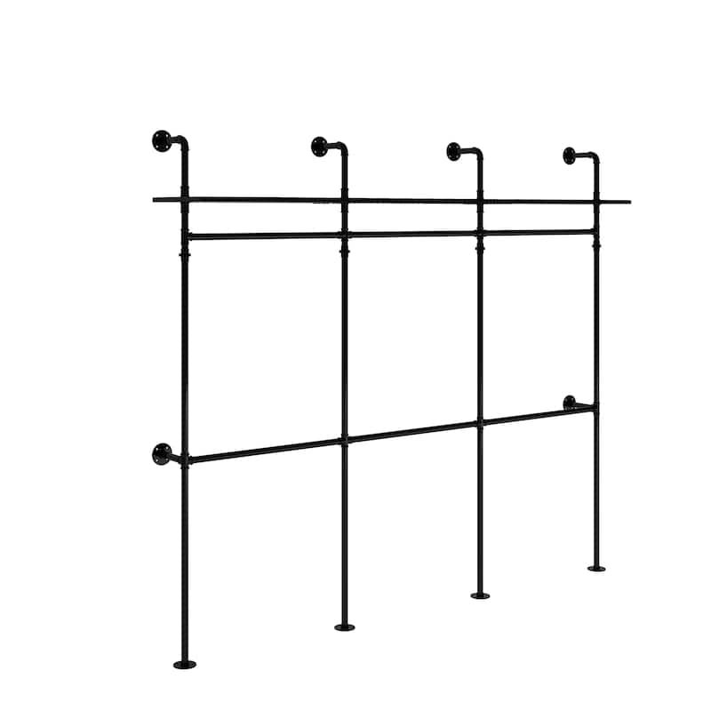 GDF Studio - Carrington Industrial Pipe Clothing Rack with LED Lights, Shelves & Hanging Rods