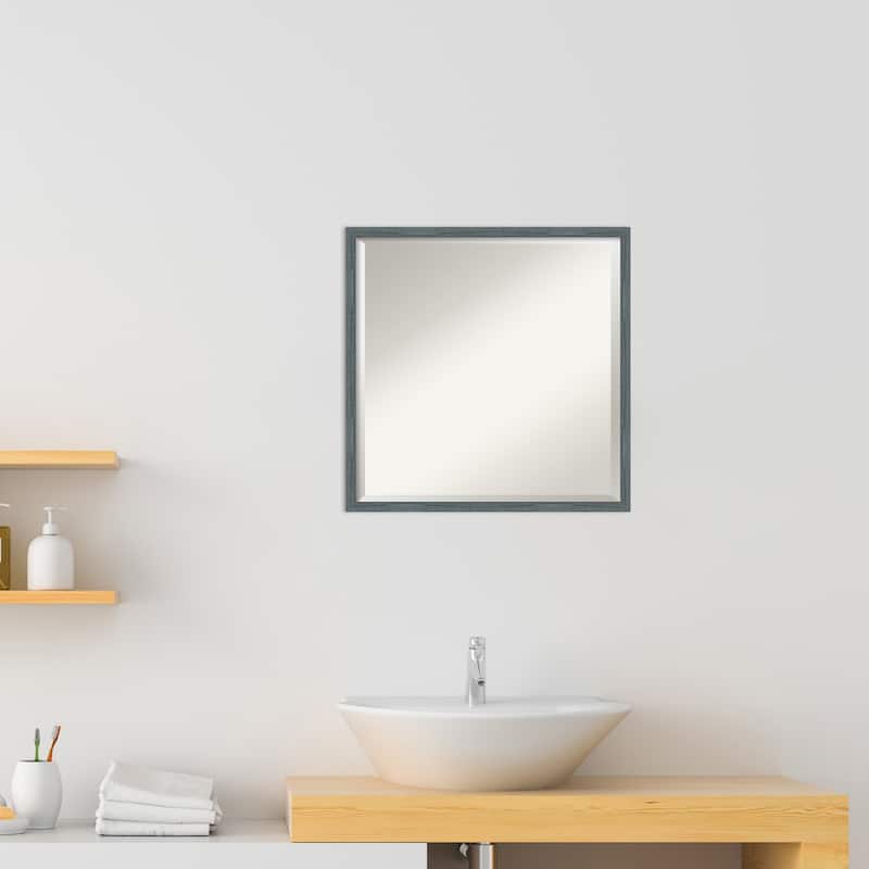 Beveled Wood Bathroom Wall Mirror - Dixie Blue Grey Rustic Narrow Frame