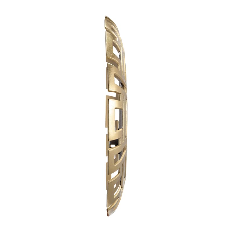 24" Round Metal Mirror Contemporary Abstract Gold Aluminum Mirror in Tribal Design Creative Glam Decorative Wall