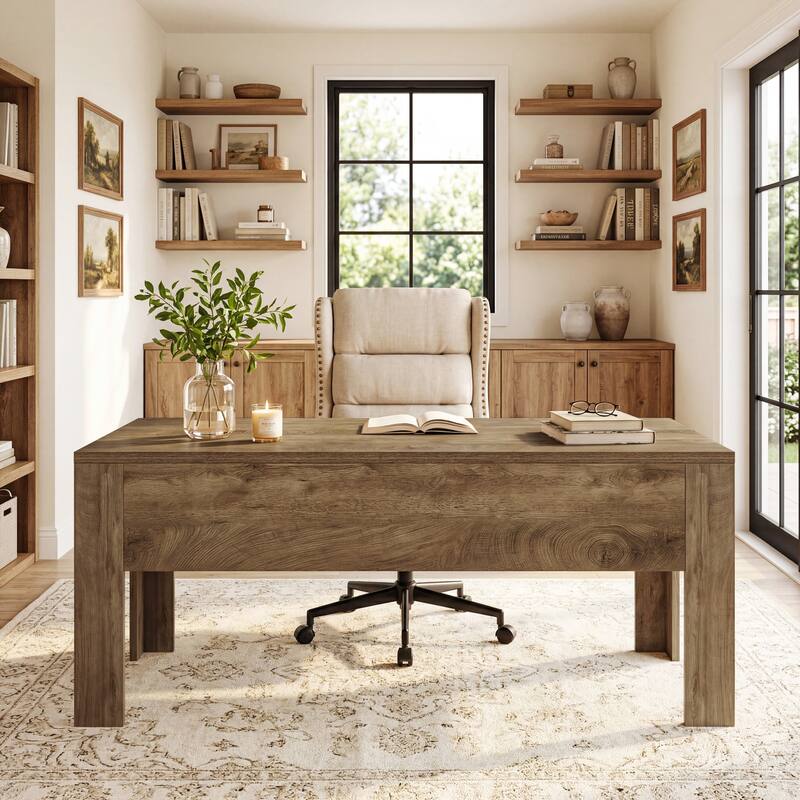Modern Executive Desk with Large Tabletop, 63-Inch Office Desk, Computer Desk, Long Workstation for Home Office