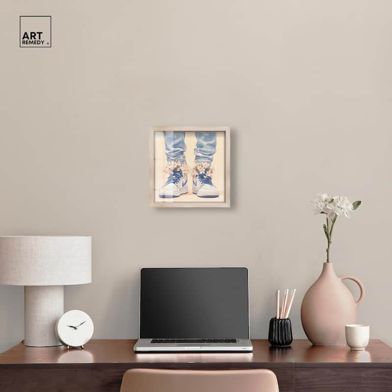 Gentle Blue Sneakers and Flowers Shadowbox by Art Remedy