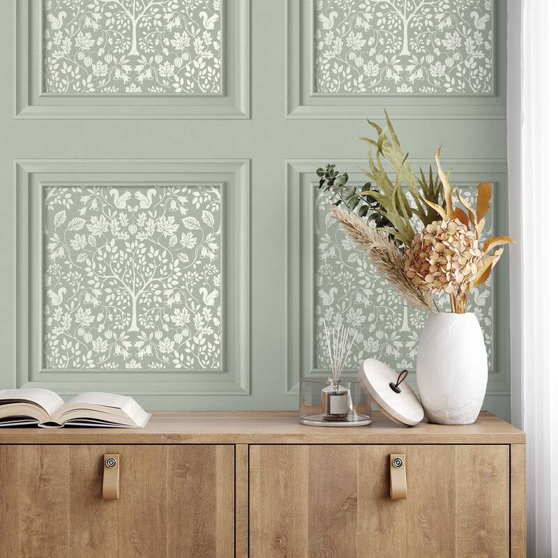 Fine Decor Edwina Sage Woodland Panel Wallpaper - N/A